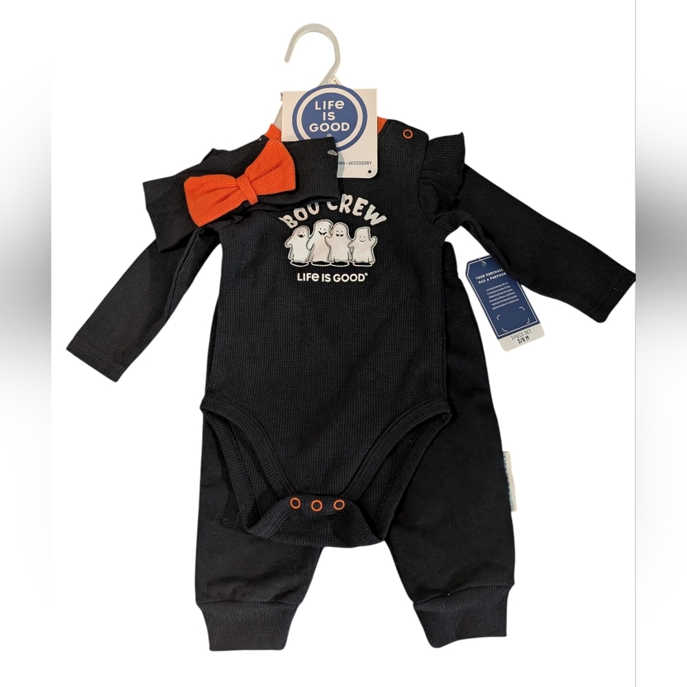 Life‎ Is Good Black Baby Bodysuit with Orange Bow NWT 3/6 Months